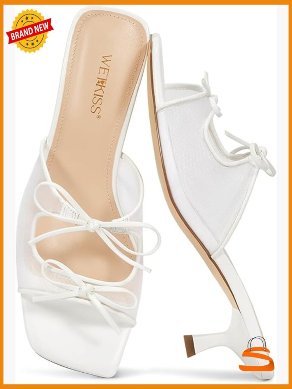 Kitten Heels Slingback Mules Square Toe Mesh Bow Heels Women Sandals